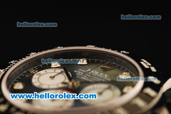 Rolex Daytona Chronograph Swiss Valjoux 7750 Automatic Movement PVD Case with Diamond Markers and PVD Strap - Click Image to Close